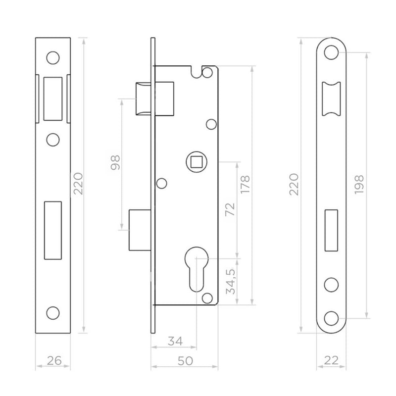 Broască incastrabilă pentru uși metalice H220/72