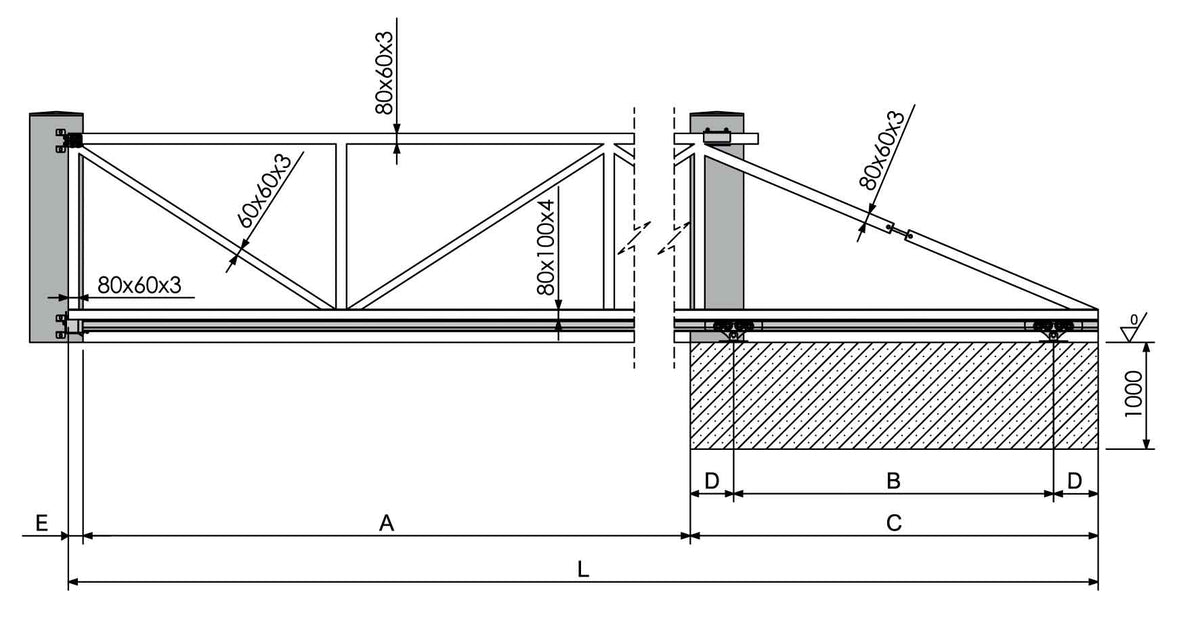 Kit poartă autoportantă CAIS DEMO – deschidere 8 m / 700 kg